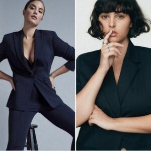 Marina Rinaldi Triacetate Cady Blazer One Button Navy Blue Women's 16 US